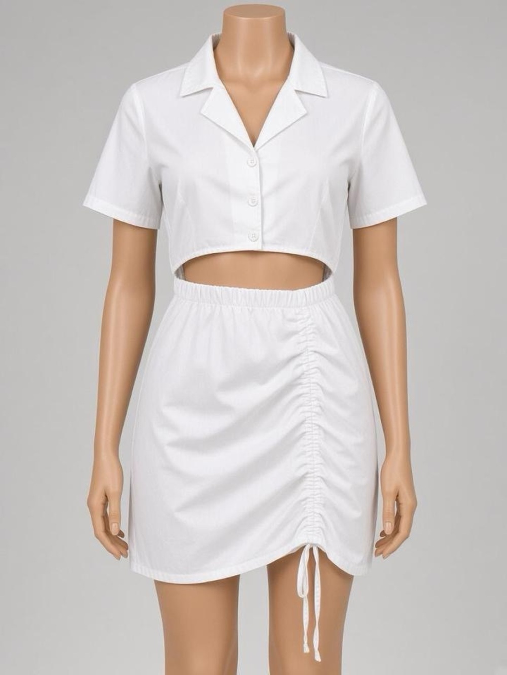 White Cutout Shirt Dress